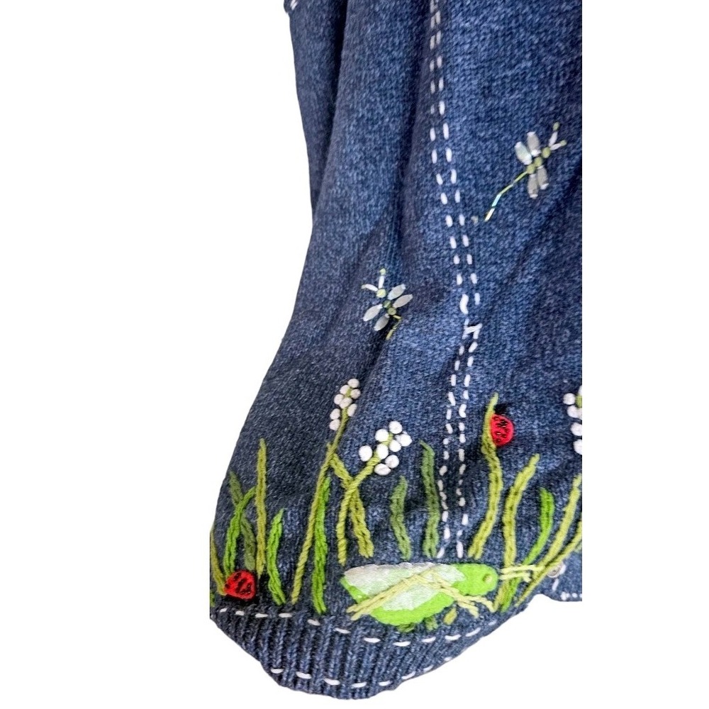 VTG QUACKER FACTORY Embroidered Butterflies & Honey Bees Blue Sweater Vest Sz 3X - Picture 8 of 11
